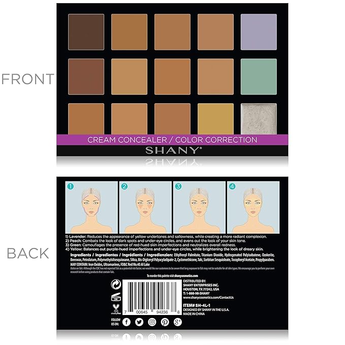 SHANY Cream Concealer Foundation Color Corrector Makeup Palette with Mirror - 12 Color Cosmetics Palette - CONCEALER