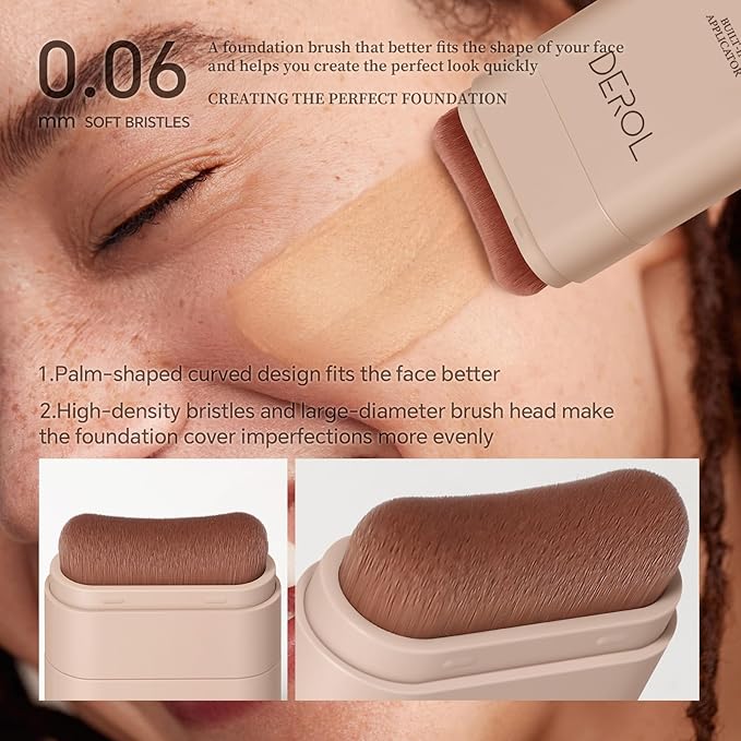 Foundation Stick, Multi-Use Foundation Stick Makeup with Built-In Foundation Brush, Lightweight Buildable Medium-to-Full Coverage, Longwear Contour Stick Foundation Face Stick, Natural Finish
