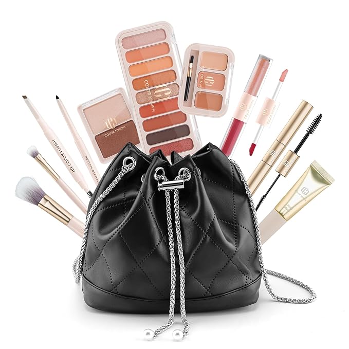Color Nymph Girls Makeup Kit for Teens Girls with Cosmetic Bag, Full Face Makeup Kit For Women included 9 Color Eyeshadow Palette Concealer Liquid Blush Eyeliner Lipgloss