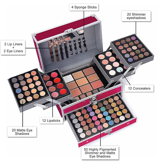 132 Color All- In- One Makeup For Women Full Kit,Professional Makeup Kit,Makeup Gift Set for Women &Girls,Include eyeshadow/lipstick/concealer/Lip Gloss/Eyeliner/Mascara/Makeup Brushes(Pink)