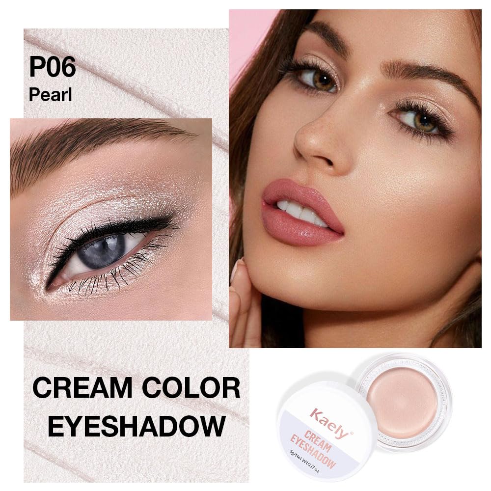 evpct Single Cream Eye Shadow Palette Pot Makeup for Older Women, Purity Pearl Translucent Shimmer Glitter Metallic Monochrome Cream to Powder Eyeshadow Palette Eye Brightener, Waterproof Blendable