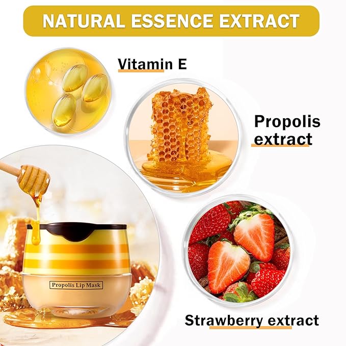 NVLEPTAP 2PCS Bee Lip Balm Honey Pot Honey & Strawberry Lip Balm Moisturizing Honey Lip Mask Lip Care Products Lip Balm with Wand