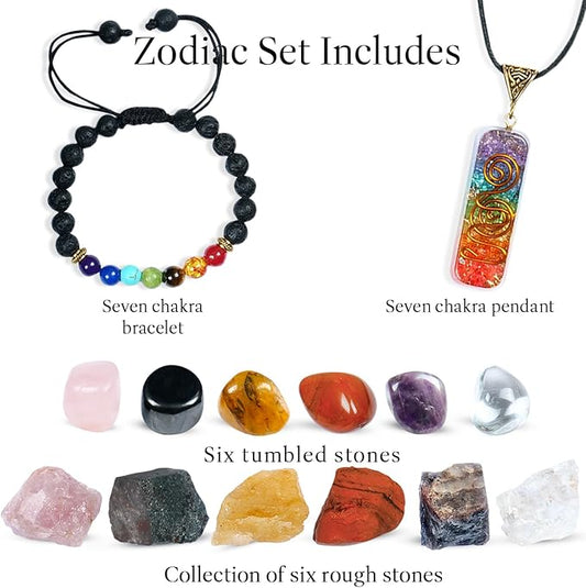 NARIBABU Aries Crystals and Stones - Zodiac Gift - Aries Astrology Decor - Zodiac Healing Crystals Set - Aries Horoscope Gifts - Astrology Gifts for Women