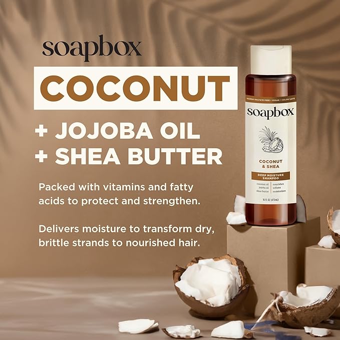 Soapbox Shampoo and Conditioner Set with Coconut Oil, Jojoba Oil, Aloe and Shea Butter to Moisturize and Nourish for All Hair Types, 16 Ounces Each (Pack of 2)