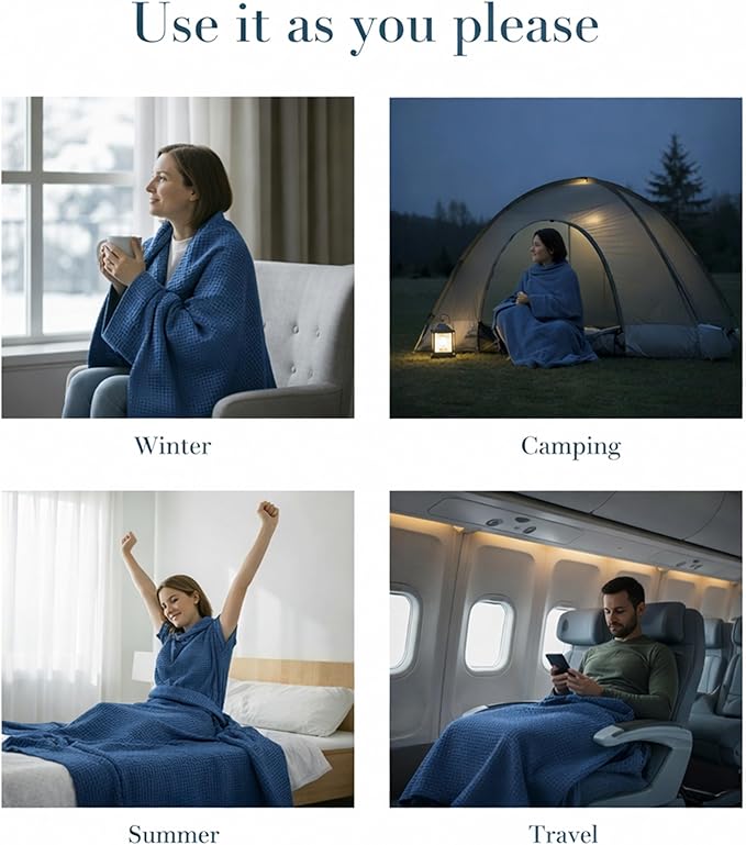 Salt Earth 100% Cotton Throw Blanket, Twin, 68"x92" Waffle Throws for Home, Bedrooms, Outdoor and Cozy Couch, Modern & Cozy Bed Room Decor Blankets, Lightweight All Season Western Blanket (Navy)