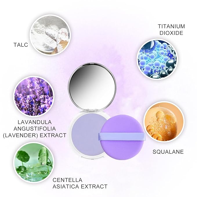 Chillab Lavender Matte Powder Oil Control Face Makeup Setting Powder, Chillab Polvo Compacto with Mini Powder Puff, for Silky Blurring Oil Control Long-Lasting Makeup