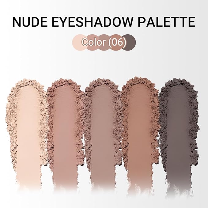 Erinde 5 Colors Matte Eyeshadow Palette Makeup, Natural Classic Nude Neutral Nude Brown Eye Shadow, Long Wearing Waterproof Everyday Eye Makeup for Brown Eyes, Cool-Toned Nude Taupe Brown, 06