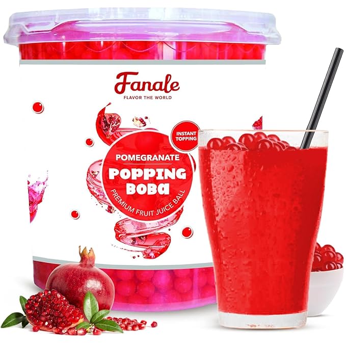 Fanale Pomegranate Popping Boba Pearls, Vegan, Non GMO, Gluten Free, Fat Free, Perfect for Bubble Tea, Smoothies, Ice Cream, Desserts, and Beverages.