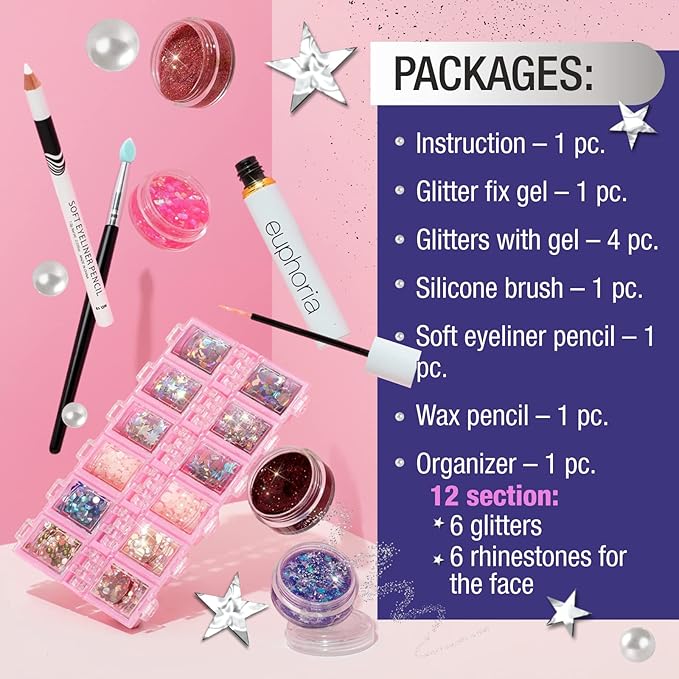Euphoria makeup kit with glitter and gems/Professional makeup set