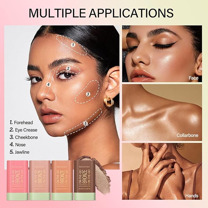 Multi-Use Makeup Blush Stick, Beauty Tinted Solid Blush Stick,Facial Contouring Highlight & Brighten Face Stick, Waterproof Moisturizer Stick, Suitable for All Skin (2#Soft Glow)