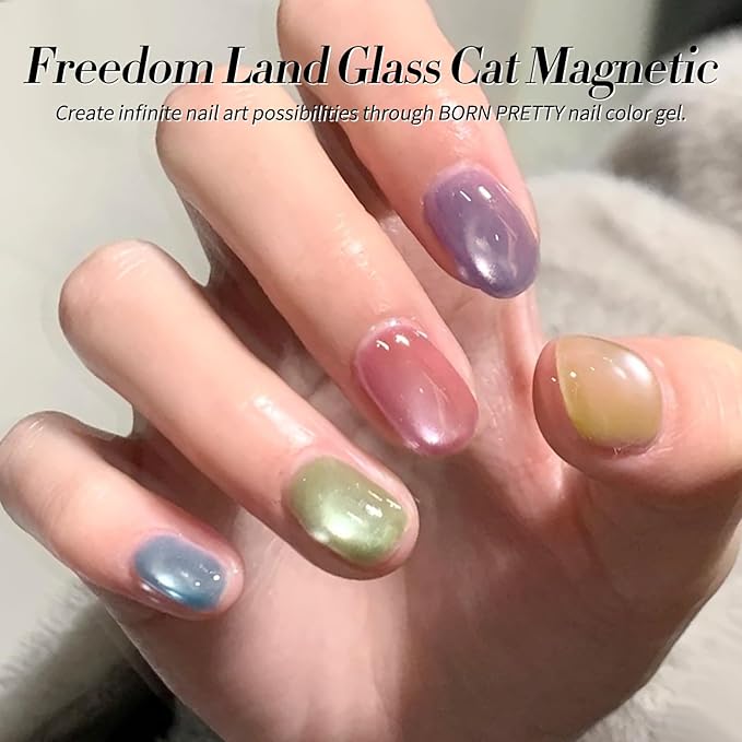 BORN PRETTY Magnetic Gel Nail Polish Pastel Water Light Cat Magnetic Eye Gel Jelly Glass Crystal Magnetic Gel Polish Glitter Shimmer Auroras Magnetic Gel Nail Art Manicure Kit 6PCS