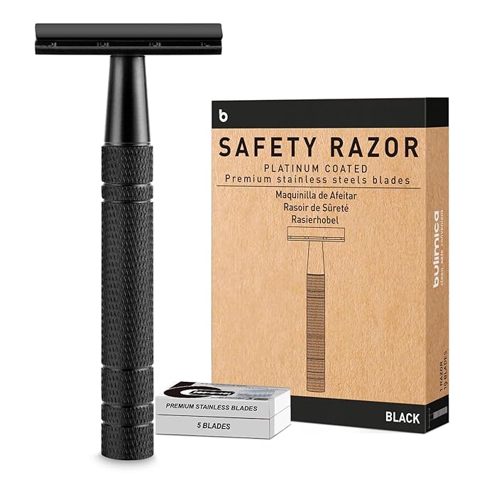 Matte Black Safety Razor, Single Blade Razors for Men, with 10 Stainless Steel Double Edge Blades, Reusable Metal 1 Blade Razor, Eco-Friendly, Smooth and Close Shave, Sustainable, Plastic Free