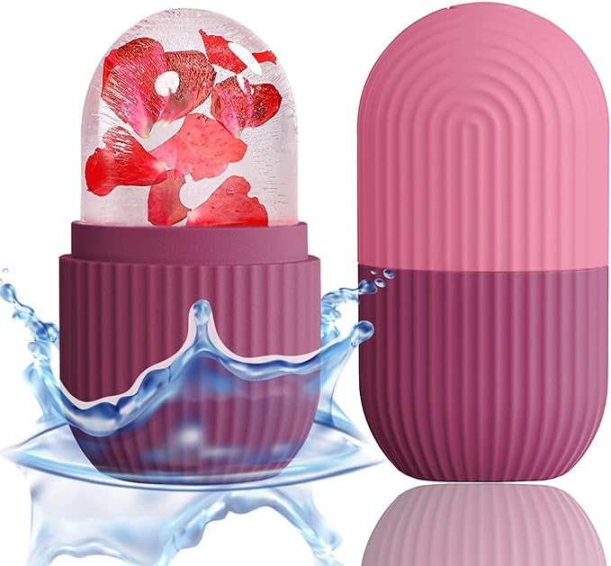 XHJRI Ice Face Roller Massager,Ice Cube Roller for Face, Eyes and Neck Naturally Conditioning and Skin Care,De-Puff Eye Bags,Reduce Migraine Pain,Reusable Massage Silicone Ice Mold (Rose)