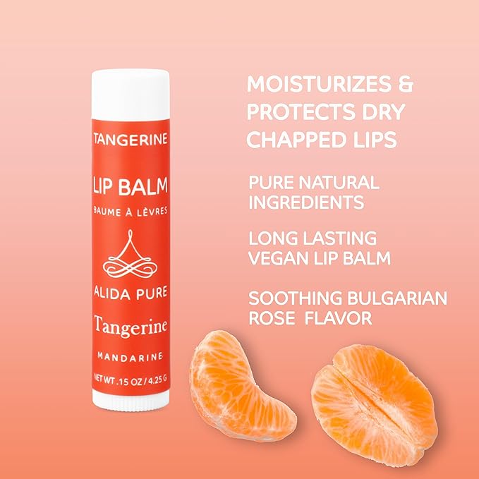 Tangerine Lip Balm, Vegan Lip Balm Set, Beeswax Free, with Avocado Oil, Organic Jojoba Oil, Candelilla Wax, and Vitamin E, Natural Moisturizer For Dry, Chapped, or Cracked Lips, 3 Tube Set