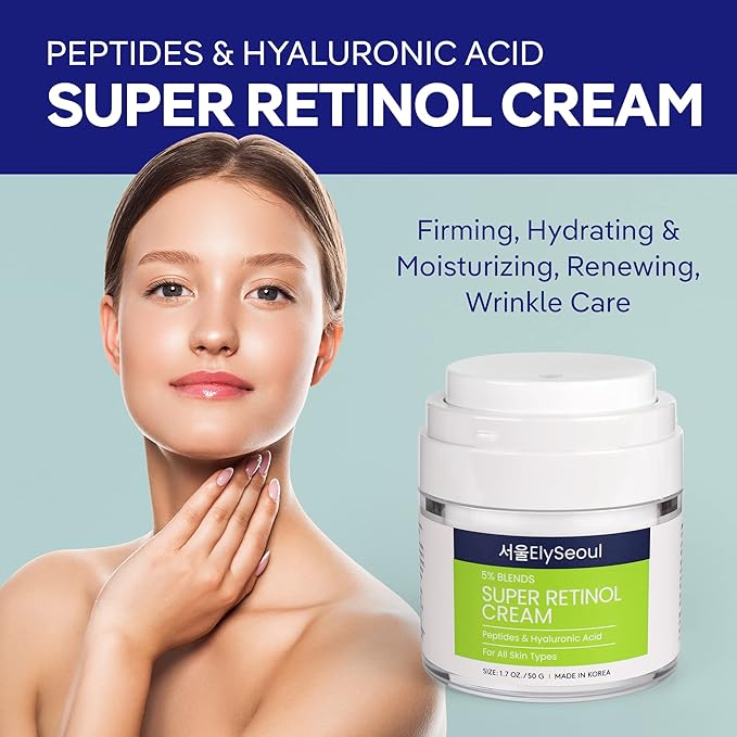 Retinol Cream for Face Korean Skincare: Anti-Aging Collagen Peptides & Hyaluronic Acid Face Cream for Women, 1.7 oz.