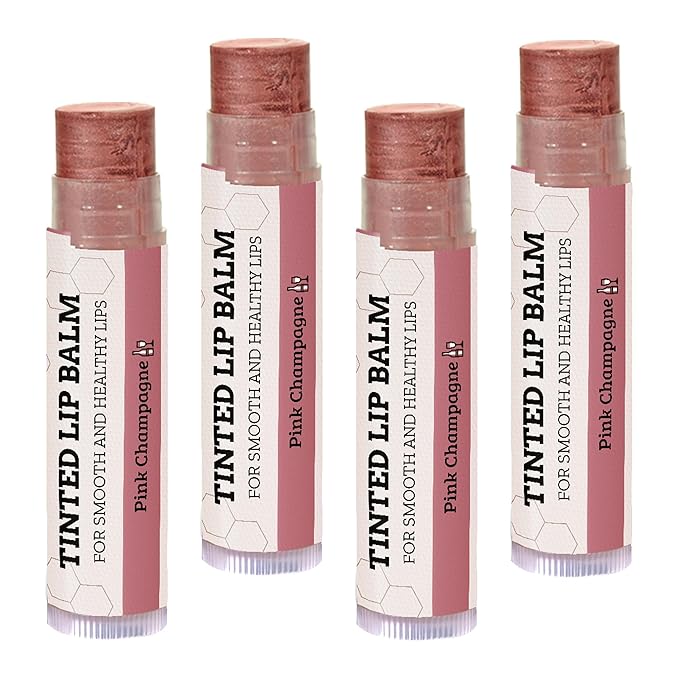 Tinted Lip Balm by Earth’s Daughter – 4 Pack of Pink Champagne Color – Beeswax, Coconut Oil, Cocoa Butter, Vitamin E – Moisturize and Beautify – Paraben Free