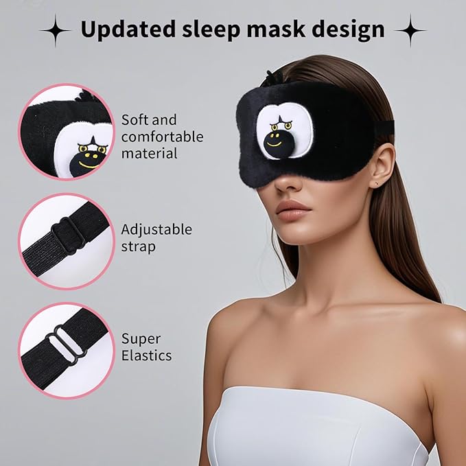 PERFECTSIGHT Sleep Eye Masks, Cute Plush Sleep Eye Cover Lightweight Adjustable Eyeshade Faux Fur Mask Cover for Women Men Sleep Travel Nap, Orang