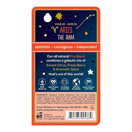 Crazy Rumors Aries Zodiac All Natural, Plant Based Lip Balm to Moisturize and Nourish your Lips - Fire Blend (Sweet Orange, Fresh Berry, Aromatic Spice)