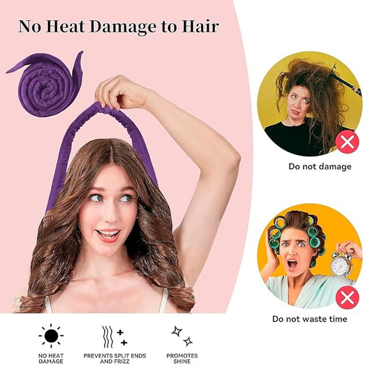 Heatless Curling Rod Headband, Upgraded 60" Extra Long Heatless Curls Headband Soft Hair Curlers to Sleep In Hair Rollers No Heat Curls (Light Purple)