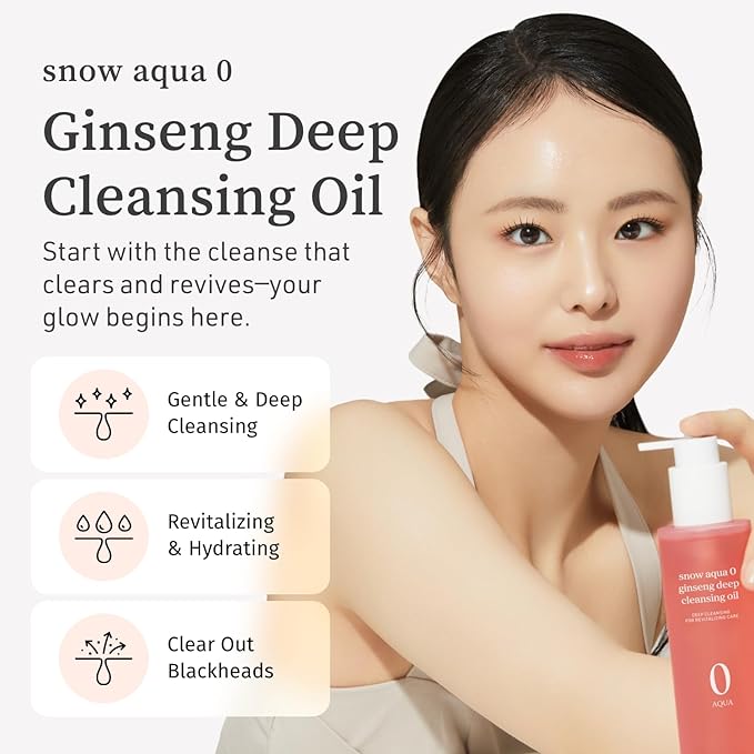 NOONI Facial Cleanser - Snow Aqua 0 Ginseng Deep Cleansing Oil | Makeup Blackhead Remover, Pore Care Control, Glass Skin, Helps Control Sebum, Revitalizing Care, 6.76 FL.Oz (200 ml)
