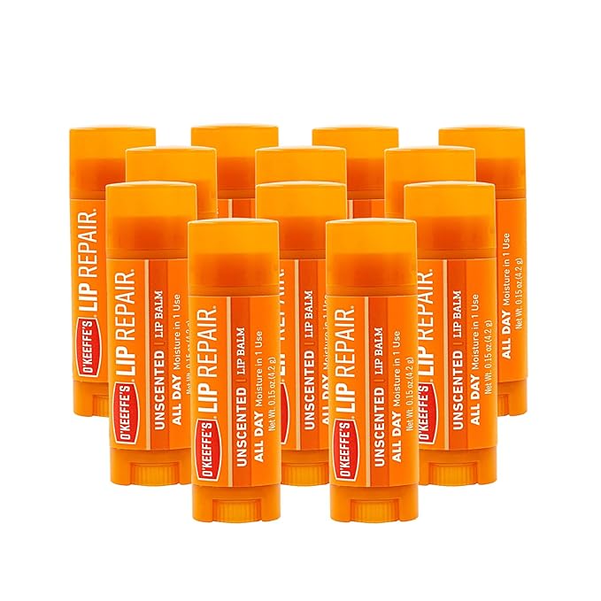 O'Keeffe's Unscented Lip Repair Lip Balm for Dry, Cracked Lips, Stick, (Pack of 12)