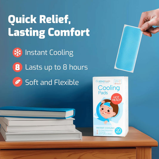 Cooling Patches for Kids - 20 Pack Fever Patch for Kids, Minty Cool- Cold Stickers - Baby Pad, Hot Weather Forehead, Reducer Headache Patches - Blue