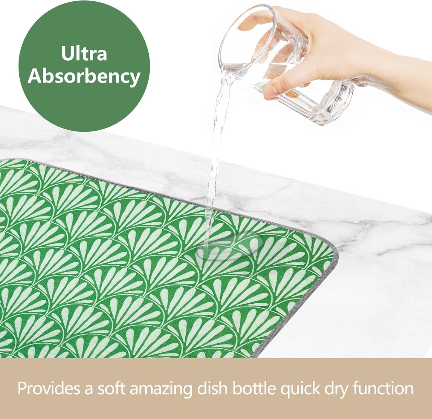 SHIYUE Dish Drying Mat for Kitchen Counter Super Absorbent Spring Kitchen Decor Microfiber Drying Matainers Rack Fast Pad Dish Drainer Mats(Bohe Green Flower,18''x24'')