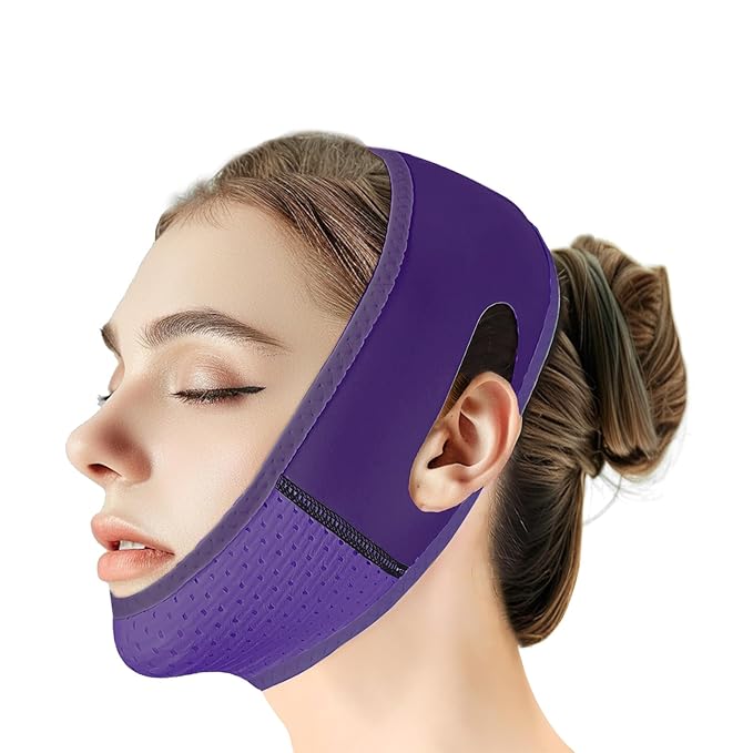 Reusable V Line Lifting Mask with Chin Strap, V Shaped Face Mask for Sagging, Jaw Exerciser (Dark Purple)
