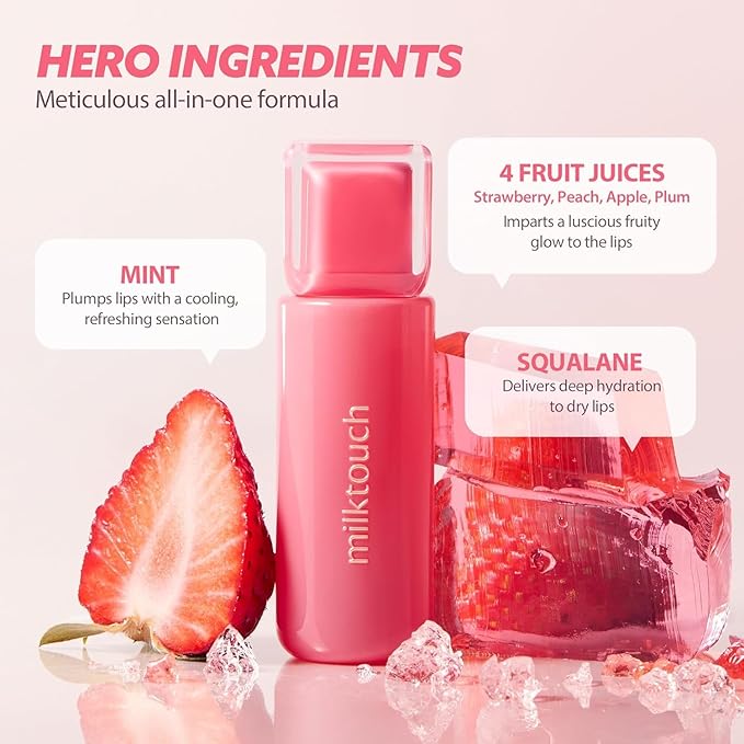 MILKTOUCH Jelly Lip Glow Tint - Hydrating Lip Gloss with Long-Lasting Moisture, Lip Stain, Lightweight, Radiant Shine, Perfect for Daily Use, Valentines Gifts, Korean Lip Oil (03 Cool Time Berry)