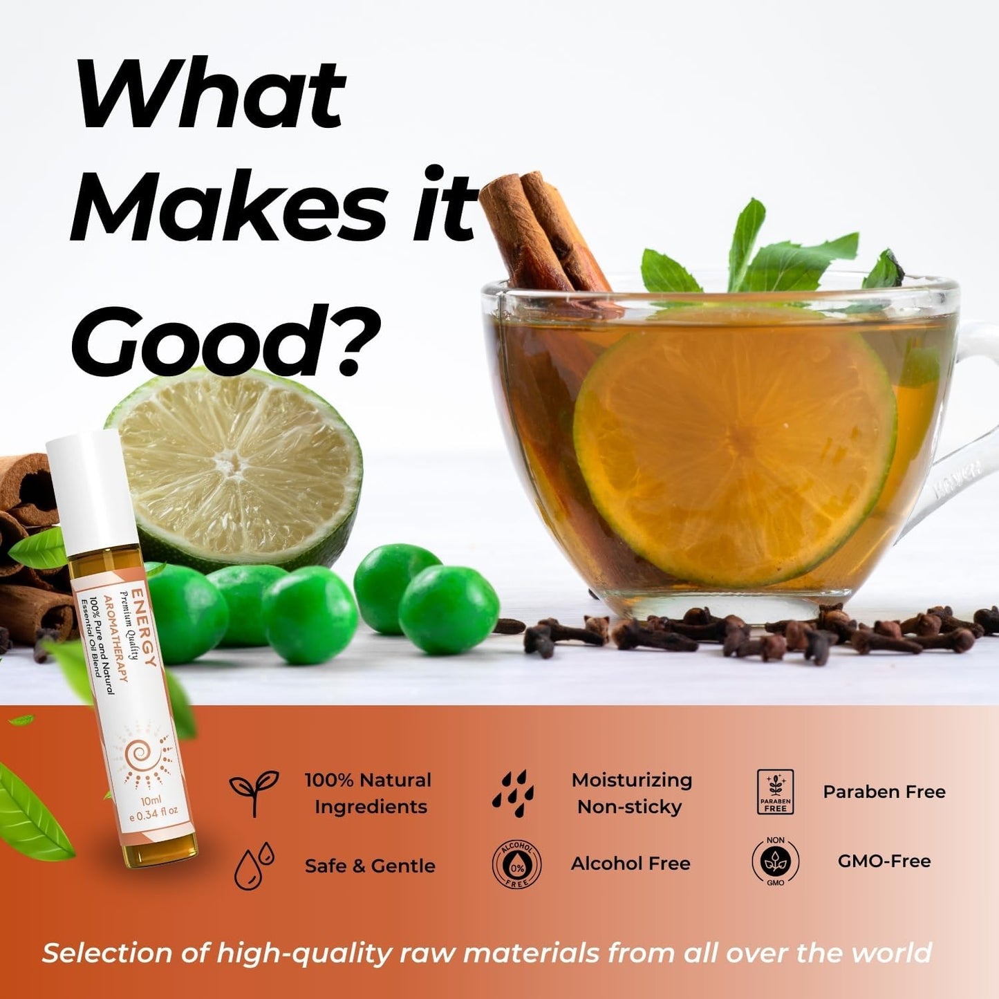 Benatu Energy Essential Oil Roll On Blend (with Clove, Lemon, Grapefruit Oil)- Travel Size Relaxing Roller for Body Topical Massage, Natural Scent Aromatherapy Gift for Women & Men 10ml