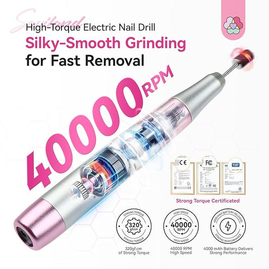 SAVILAND Essentials Electric Nail Drill: 40000RPM High-Torque Nail File Quick Removal for Acrylic Nails Easy Operation Portable Nail Drill for Beginner Home DIY Nail Art Manicure Pedicure