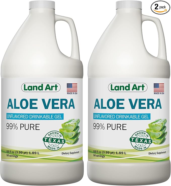 Organic Aloe Vera Drinkable Gel for Heartburn & Acid Reflux Relief - 99.7% Pure - Cold-Processed - Improves Digestive Health - Soothing and Natural - Vegan & Gluten-Free - 64 fl oz (Pack of 2)
