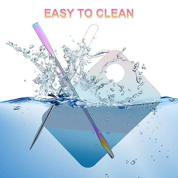 Makeup Spatula Korean Set, Senbos Professional Acrylic Makeup Palette with 2 Pcs Spatula Tool, Tray Apply for Foundation Eye Shadow Lipsticks Nail Art Pigment Blending Set with Leather Covers