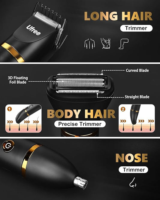 Ufree Body Hair Trimmer for Men, Manscape Ball Pubic Hair Trimmer, 3 in 1 Body Grooming Kit for Groin, Waterproof Body Electric Shaver Razor, Grooming for Face and Body, Gifts for Men, Black