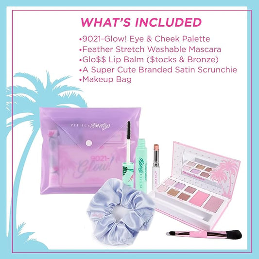 Petite ’N Pretty Dream in Color Makeup Set for Kids, Teens, Tweens - 3-in-1 Eye & Cheek Palette (Blush, Eyeshadow, Highlighter) with Brush, Lip Gloss Balm, Feather Stretch Mascara & Satin Scrunchie