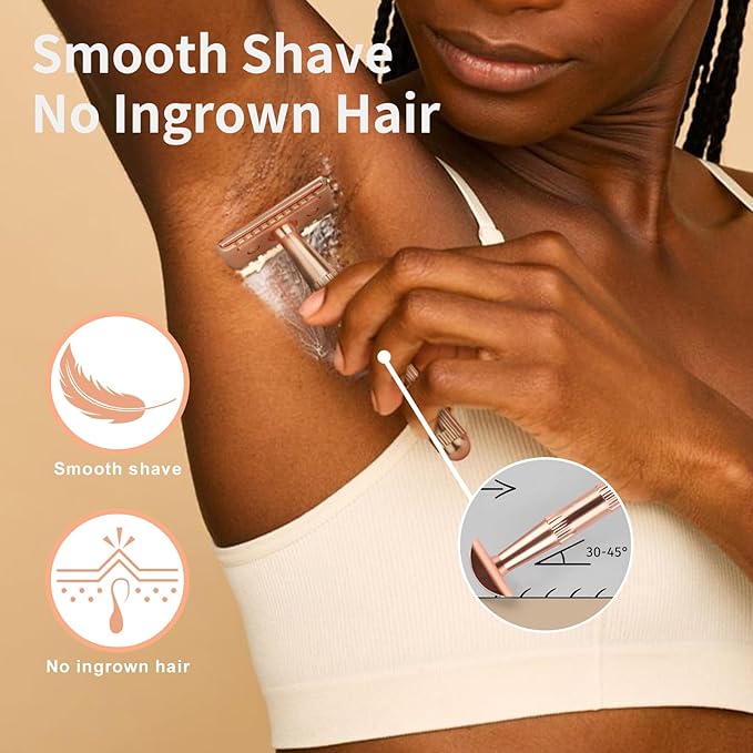 Matte Rose Gold Double Edge Safety Razor, Single Blade Razors for Women and Men, with 10 Stainless Steel Safety Razor Blades, Reusable, Smooth and Close Wet Shaving Kit, Plastic Free