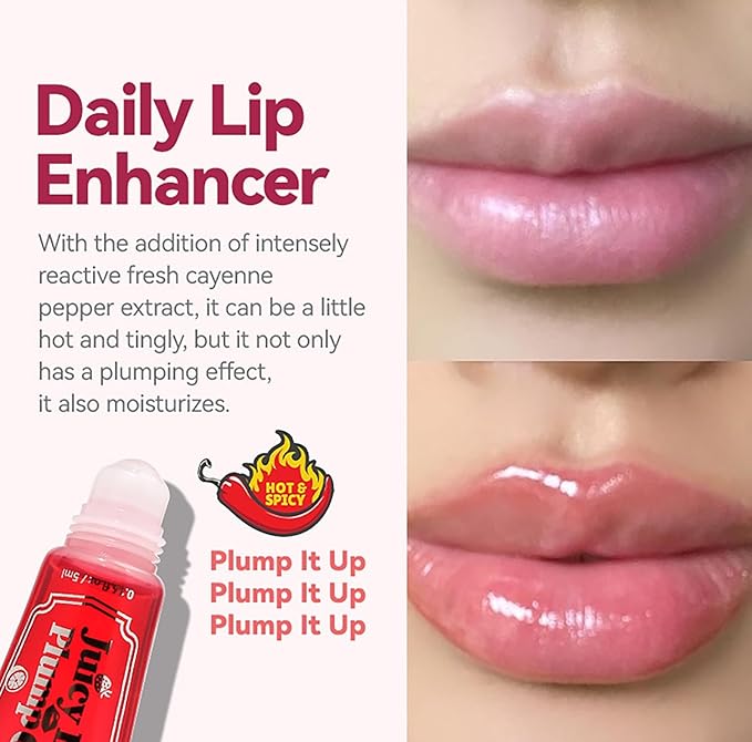 Lip Plumping Booster, Spicy Roll On Lip Plumper Gloss Lip Plumping Oil, Ultra-Hydrating & Nourishing, Lip Enhancer Lipstick, Glossy Finish Fuller Natural Lip Gloss for Women Girls (#02)