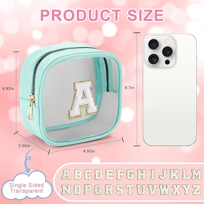 YOOLIFE Initial Make Up Bag Travel Toiletry Bag, Clear Makeup Bag Preppy Cosmetic Bags Organizer Travel Essentials Gifts for Women Teen Girlfriend Teacher Mom Birthday Mothers Day Gifts Blue E