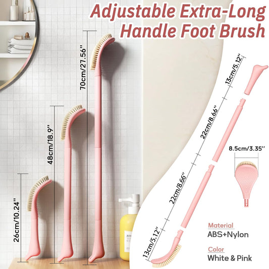 New Foot Brush & Foot Files Set(3PCS), 3-in-1 Foot Scrubber with Long Handle, 10.2’’-27.5’’Adjustable Foot Scrub Brush and 2 Upgrade Foot File Callus Remover, Gift-Box Packed(Pink+2*Foot File)