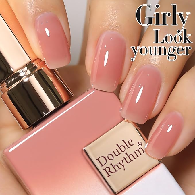 Double Rhythm Translucent Gel Polish Sheer Neutral Natural Light Milky Same Color Same Bottle 15ML Jelly Nail Polish Nail Art DIY at Home (Pink Clear-A1323)
