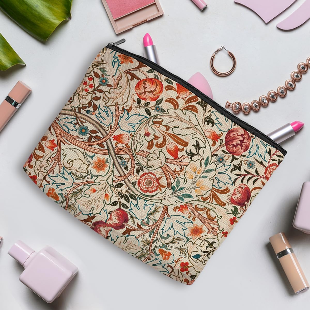 3pcs Colorful Flower Makeup Bag, Abstract Botanical Flower Cosmetic Bag, Christmas Wedding Anniversary Birthday Friendship Gifts for Women Girls Best Friends Sister Bestie Grandma Travel Toiletry Bag