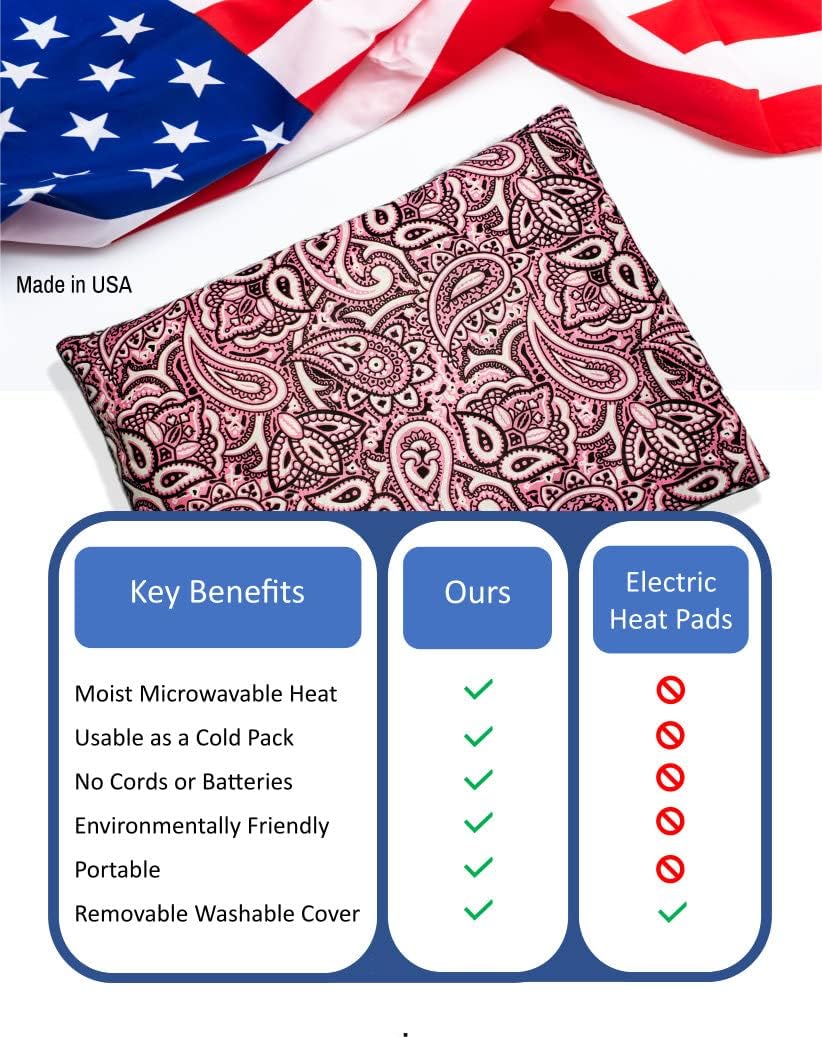 Microwavable Corn Filled Heating Pad and Cold Pack/Washable 100% Cotton Cover (Bandana - Pink, 7.5in W x 11in L)