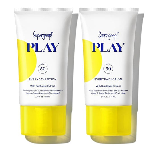 Supergoop! PLAY Everyday Lotion SPF 50 - Broad Spectrum Body & Face Sunscreen - Great for Active Days - Fast Absorbing, Water & Sweat Resistant - 2.4 fl oz - 2 Pack
