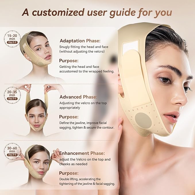 Reusable V Line Silicone Face Strap, Soft Silicone Chin Strap for Women 23-27 Inches (Skin yellow)