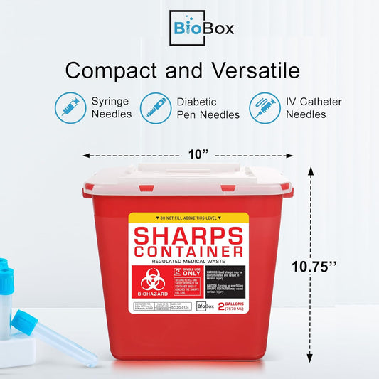 Sharps Container Large - Sharps Containers for Home Use and Labs - Portable Needle Disposal and Travel Size Biohazard Bin - 2 Gallon (Pack of 2)