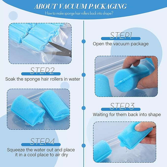 Geyoga 18 Pieces Sponge Hair Rollers Large Soft Foam Hair Styling Curlers Large Size Hairdressing Curlers for Women(1.4 x 2.6 Inches,Blue)