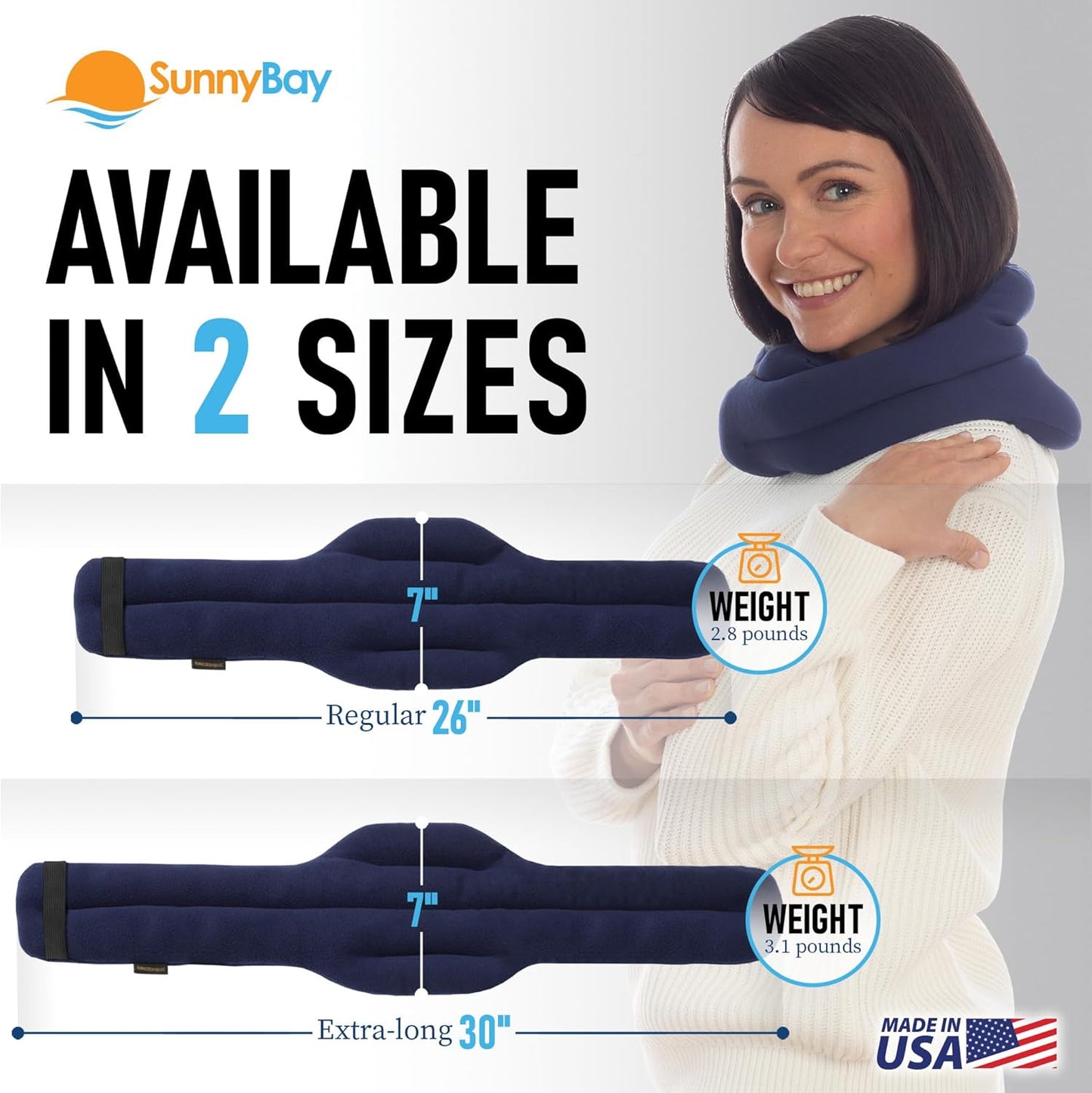 SunnyBay XL Microwave Heating Pad, Microwavable Heated Neck and Shoulder Wrap, Hands-Free Weighted Moist Hot or Cool Pack, Soft Fleece Cover and Flaxseed Filling, 30 Inch Extra-Long Length, Navy