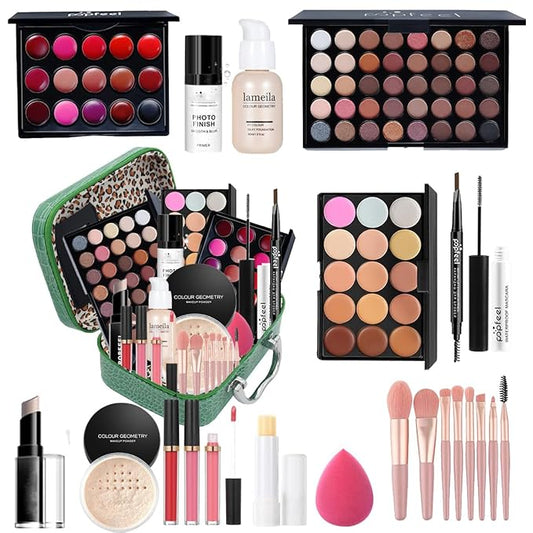 Makeup Kit For Wonmen Full Kit Eyeshadow Eyeliner lipgloss, Lipstick Makeup brushes Mascara Eyebrow pencil Concealer Face Powder Primer make up Set For Girls Beginners