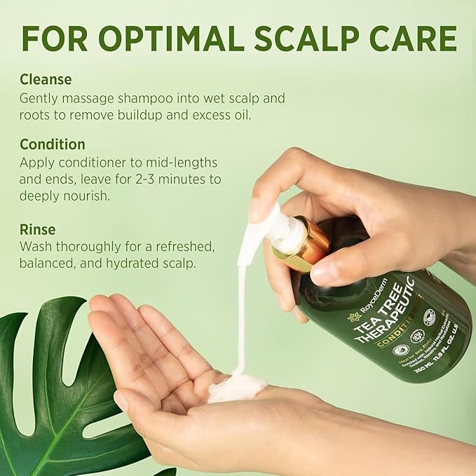Roycederm Tea Tree Antifungal Shampoo and Conditioner: Complete Scalp Care Solution for Folliculitis, Dry, Itchy, and Flaky Scalp - Infused with Tea Tree Oil, Paraben & Sulfate Free
