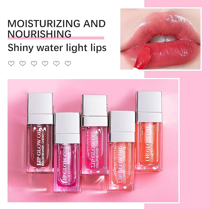 Lip Oil Hydrating Tinted Lip Balm, Plump Lip Gloss Lip Care Transparent Toot Lip Oil Tinted, Glass Lip Glow Oil Fresh Texture & Non-sticky, Nourishing Repairing Lightening Lip Lines Lip Care Products ( 007# Raspberry )